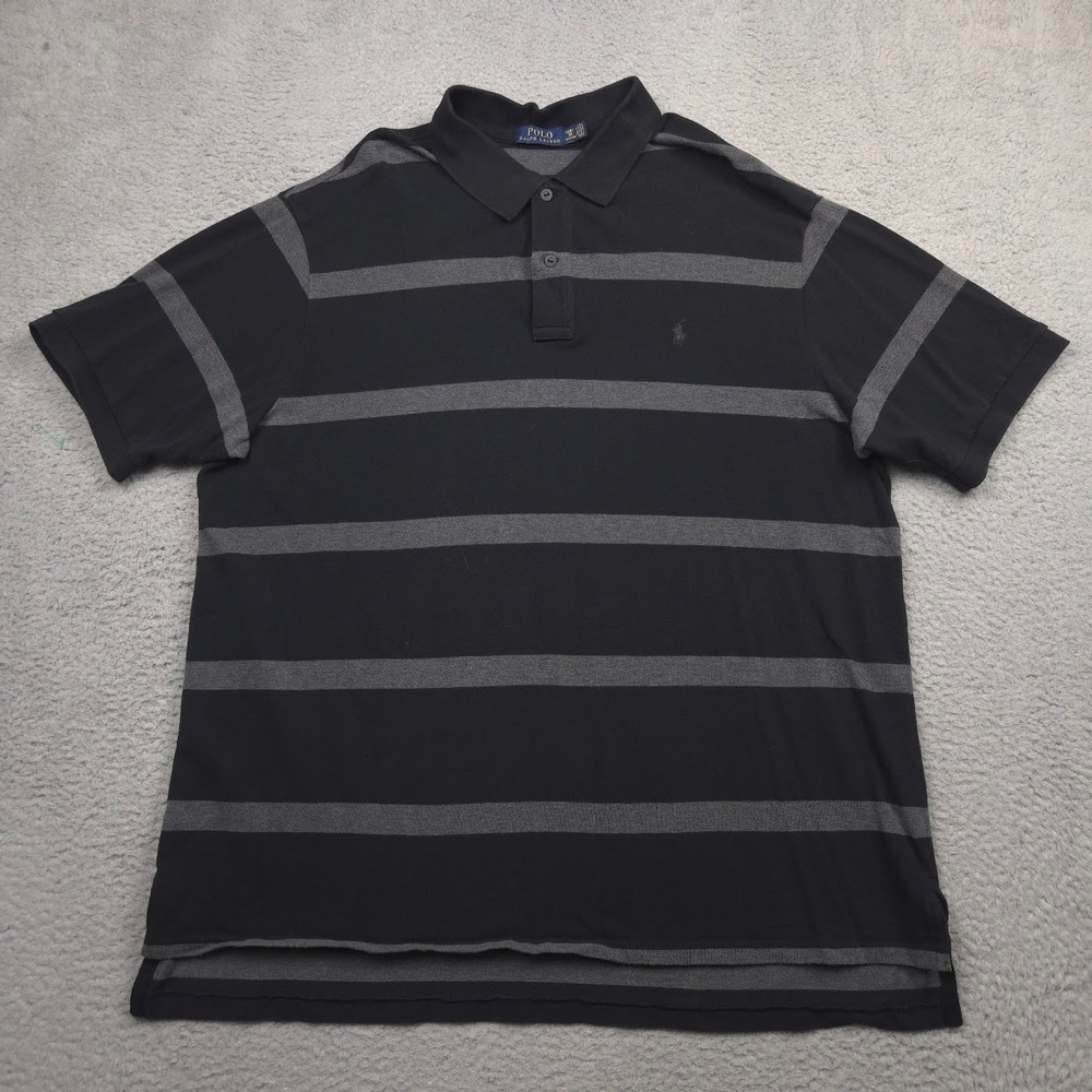Polo Ralph Lauren Shirt Men 3XB Black White Striped Short Sleeve Pony Golf
